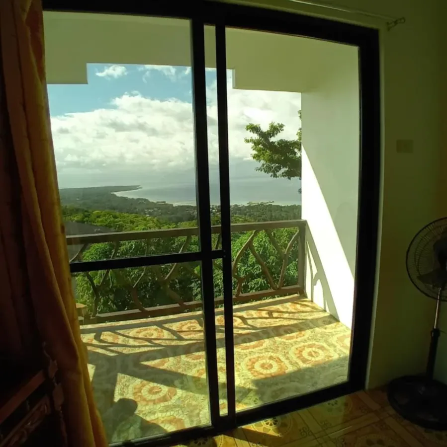 Glass door to the balcony and the sea